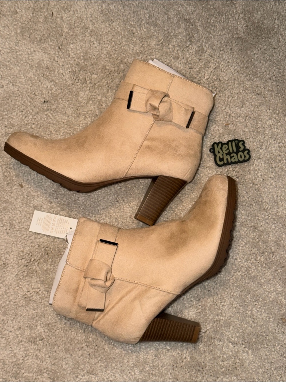 New Suede Bow Ankle Chelsea Boots in Beige — Womens Heeled Booties